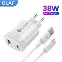 Olaf 38W USB R ชาร์จเร็ว QC 3.0 PD Type C R ที่ชาร์จ USB กับ USB ประเภท C สายสำหรับซัมซุง