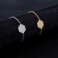 【HOT】 Cazador Viking Flower of Life Charms Bracelets Gold Color Stainless Steel Bracelet Pulseria Jewelry For Women Gifts Wholesale