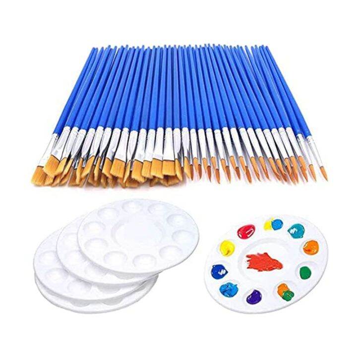 Flat Paint Brush Pallet Set,Round Paint Tray Palettes,Nylon Hair Paint