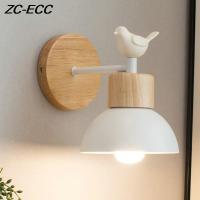 ZC-ECC Modern Bird Wood Base Wall Lamp E27 Vanity Light Living Room Decoration Simple Sconce Bedroom Bedside Indoor Fixtures