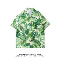 European and American retro Hawaiian style full print short-sleeved shirt mens tide brand street loose couple flower shirt 【BYUE】