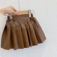 【CW】 Pleated Skirt Toddler Baby Kids Children Preppy Faux Leather 2 6Y