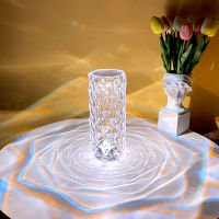 Modern Crystal LED Desk Lamp Cylinder Rose Crystal Table Lamp Bedroom Living Room Art Decoration Diamond Petal LED Night Lights