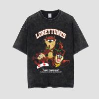 เสื้อยืดพิมพ์ลายแฟชั่นเสื้อยืด โอเวอร์ไซซ์ พิมพ์ลาย Loney Tunes Tasmania Devil สไตล์วินเทจ | เสื้อยืด พิมพ์ลายปีศาจ Tazz