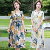 Summer new middle-aged womens temperament dress fashion foreign style waist skirt mother dress short-sleeved knee-length dress