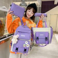 【Lanse store】4pcs Sets Canvas Schoolbags For Teenage Girls Women Backpacks Laptop Backpack Boys School Bags Travel Bagpack Mochila