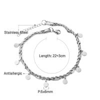 LUXUSTEEL สร้อยข้อเท้าสองชั้นจี้แผ่นกลมเหรียญเหรียญทองสแตนเลสสายโซ่ป้องกันการแพ้เครื่องประดับกำไลข้อเท้าข้อเท้า LJL396