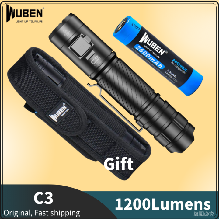 wuben-c3-high-powerful-1200lumens-type-c-rechargeable-flashlight-p9-led-include-18650-battery-troch-light