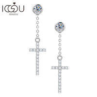 IOGOU สตรีศาสนาต่างหูเดิม925เงินสเตอร์ลิงรอบตัด4มิลลิเมตร Moissanite พู่โซ่ข้ามวางต่างหูผู้หญิงผู้ชาย