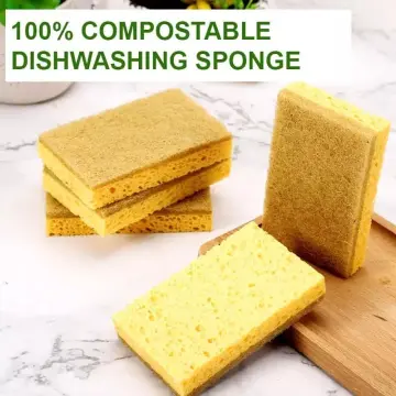 1pc Natural Wood Pulp Sponge Block, 1pc Yellow Dish Scrubber Sponge