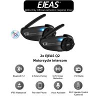 EJEAS Q2หมวกกันน็อคมอเตอร์ไซค์ Bluetooth Intercom Headset, 2-Rider Talk In Real Time,Bluetooth 5.1 Waterproof Double Pack