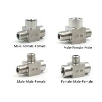 ✾ 1/8 1/4 3/8 1/2 BSP Female Male Tee 3 Ways 304 Stainless Steel Pipe Fitting Connector Splitter Block High Pressure