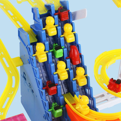 Three Stairs With Multiple Tracks Automatic Piggy Climbing Stairs Musical Luminous Slide Electric Track Childrens Puzzle Toys