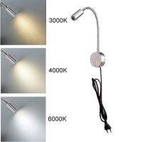 แสงไฟอ่านหนังสือแอลอีดี AC100-240V สีเงิน3W 3000K 4000K 6000K พร้อมปลั๊กสหรัฐอเมริกาสำหรับหัวเตียงโต๊ะอลูมิเนียม Goosene โคมไฟติดผนัง Y-25