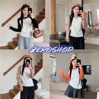 Zero shop?พร้อมส่ง? (Zero-40010) เสื้อไหมพรม แขนยาว คอกลมใส่สบาย ดีเทลเว้าข้อศอก น่ารัก