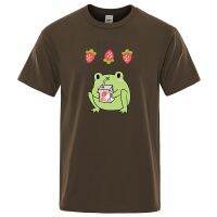 Mens T Shirts Printed Strawberry Milk Frog Cute Tshirt For Men Tee Shirts Gildan