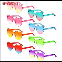 5FANGZHE ตลกๆ สีลูกอมสี ผู้ใหญ่และผู้ใหญ่ เลนส์ไล่ระดับสี ที่บังแดด แว่นตารูปหัวใจ แว่นกันแดดสำหรับงานเลี้ยง แว่นตากันแดดรูปหัวใจ