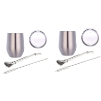 2X Double-Wall Stainless Yerba Mate Tea Set Water Mate Tea Cup with Lid Spoon Straw Bombilla Head Filter Brush