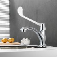 ♨ Bathroom Basin Faucet Copper Toilet Elbow Touch Wash Basin Tap Length Handle Single Cold Water Faucet for Laboratory Hospital