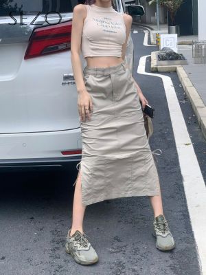 SEZO Korean Short Slim Tank/Mid Length High Waist Slit A-Line Skirt for woman (Order Separately)