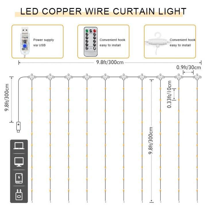 new-arrival-wangshenghui-ม่านแสงไฟไฟ-led-นางฟ้า3ม-พร้อมตะขอ-usb-ม่านไฟ-led-ไฟสายควบคุมระยะไกลการตกแต่งบ้านไฟสำหรับวันหยุด