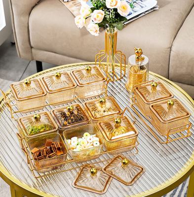 Nut Plate Amber Square Dish Alloy Tray Dim Sum Dish Snack Tray Refreshment Tray Fruit Plate