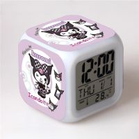 Sanrio My Melody Kuromi Alarm Clock Kawaii Hello Kitty Cartoon Desktop Colorful Night Light Clock Student Bedroom Decoration