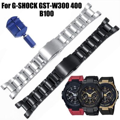 ✶ เปลี่ยนสายนาฬิกาสำหรับ Casio G-SHOCK GST-W300 W400 GST-B100 GSHOCK สแตนเลส 3 ลูกปัดสร้อยข้อมือเข็มขัด