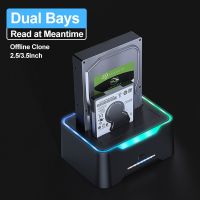 USB 3.0ถึง SATA Dual Bay RGB โคมไฟผลฮาร์ดดิสก์2.53.5นิ้วฮาร์ดไดรฟ์ Enclosure Docking Station ออฟไลน์ Clone HDD SSD