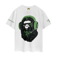 ★▼ เสื้อเชิร์ตผู้ชายแขนสั้น,ฝ้ายบริสุทธิ์ฤดูร้อนรอบคอหลวม Razer ร่วมหูฟังสวมหัวเสื้อยืดเกม