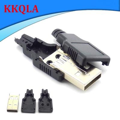 QKKQLA 10pcs 3 in 1 Type A Male 2.0 USB Socket Connector 4 Pin Plug With Black Plastic Cover Solder Type DIY Connector