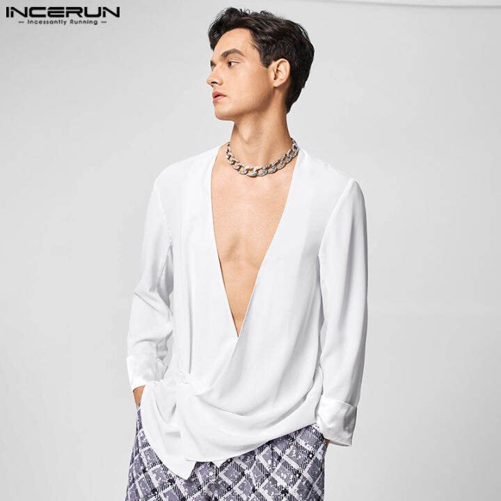 incerun-เสื้อโค้ทแขนยาวสำหรับผู้ชายเสื้อเบลเซอร์ทางการมีกระดุมหนึ่งเม็ดเสื้อแจ็คเก็ตคอวี-สไตล์ตะวันตก