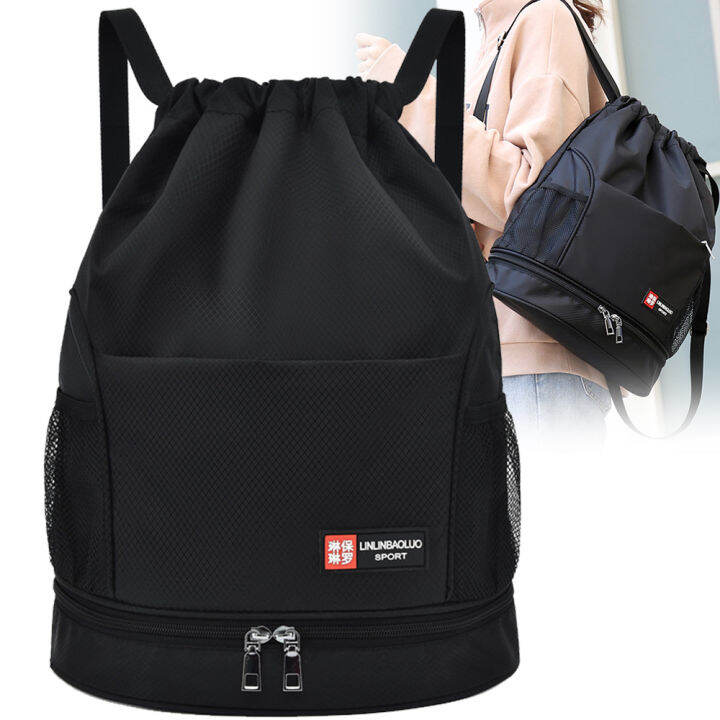 Drawstring Backpack Bag With Shoe Compartment,Waterproof Gym Backpack