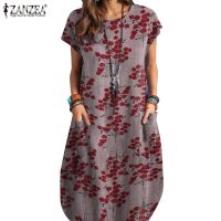 COD DSFGRDGHHHHH ZANZEA Women Summer Loose Bohemian Short Sleeve Oversized Party Maxi Dress