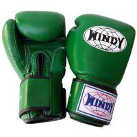 Windy Boxing Gloves ( 8,10,12,14 oz.) Dark green Genuine Leather Sparring MuayThai MMA K1นวมซ้อมมวยไทย วินดี้สปอร์ต สีเขียวแก่ ทำจากหนังแท้ เมจิกเทป