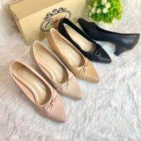 ND01:พร้อมส่ง คัชชูมีโบว์ 1.5 นิ้ว แบร์น เพนนีและ พีแอด์นเอ Size34-45 ดำ กะปิ ครีม เบจ