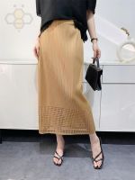 ▦♟┅ Aiden001 B-659 Spring And Summer Womens Hole Mid-Length High Waist Slim Pleated Skirt One Size (45-75Kg)