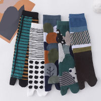 Men Split Toe Cotton Socks Japanese Jacquard Cartoon Plants Tree Art Harajuku style Deodorant Breathable Women Tabi Socks