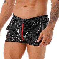 【cw】 Mens Wetlook Patent Leather PantiesElastic WaistbandCrotch BoxerTrunks UnderwearStage Show Shorts