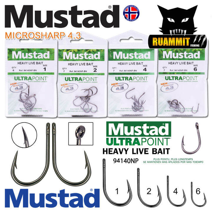 Mustad UltraPoint O'Shaughnessy Live Bait Hook - 3X Short, 2X Strong, Pack Of 4 (Size 5/0)