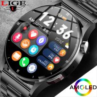 นาฬิกา2023 LIGE สำหรับสมาร์ทวอชสำหรับผู้ชาย AMOLED ตัวจอ HD ตรวจอุณหภูมิ Ai นาฬิกาโทรสมาร์ทวอตช์บลูทูธด้วยเสียงอัจฉริยะสำหรับ Android IOS