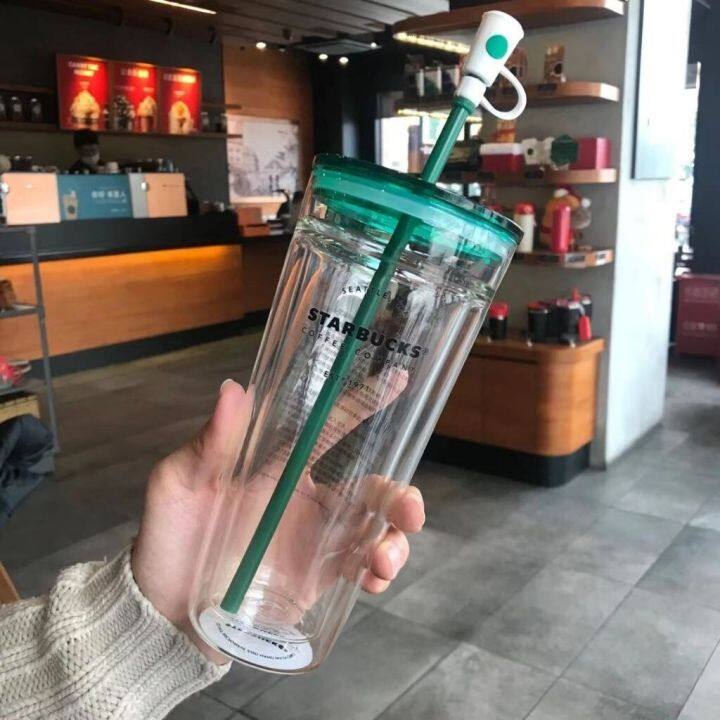 starbucks-tumbler-แก้ว-starbucks-แก้ว-starbucks-ของแท้-ใหม่สองชั้นถ้วยพลาสติกใสสร้างสรรค์ถ้วยน้ำ-pp-พลาสติกฟางดีไซน์สบายถ้วยฟาง-goob-823