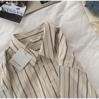 Vertical Striped Shirt Women Long-Sleeved Spring Autumn 2022 New Style Trendy Loose Popular Hong Kong Stacking Top