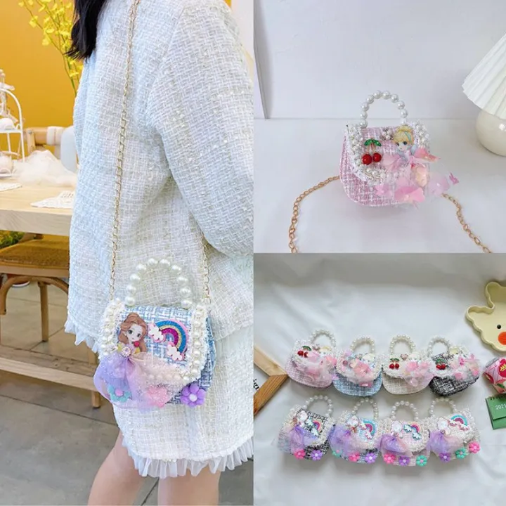 Children's Bag Little Girl Princess Girl's Crossbody Bag Fashion Cartoon  Trendy Cute Chain Accessories Pearl Tote | Lazada PH