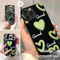 -Hellocase- เคสกรีนลายหัวใจยิ้มสีเขียว แบบนิ่ม TPU สำหรับรุ่น14 13 12 Pro Max 11 8plus 7plus 6 XR X SE 11Pro Max#136