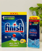 Combo Dầu làm bóng finish 750ml+Viên rửa bát Finish All in one 90v hương