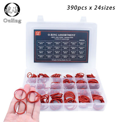【2023】390pcs Red Silicon O-Rings Rubber Seal 24Sizes Washer Gasket O Ring O-ring Silicone Sealing Assortment Set Kit Ring