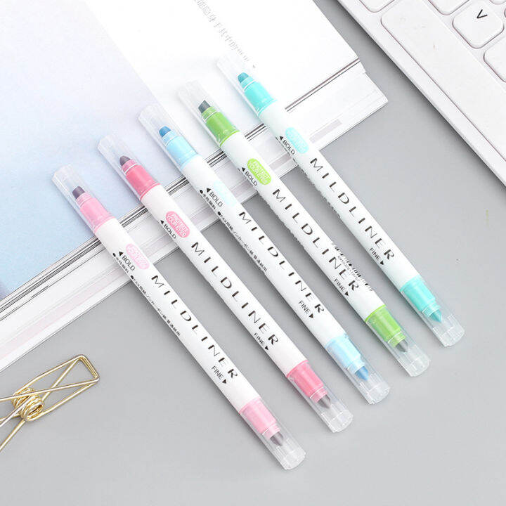 12pclot-high-quality-milkliner-pen-double-headed-mild-liner-highlighter-fluorescent-pen-colored-drawing-marker-pen-japanese-pen