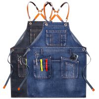 Cowboy Solid Denim Pocket Hairdresser Apron Cooking Coffee Pinafore House Cleaning Canvas Master Apron Kitchen Accessories 46480