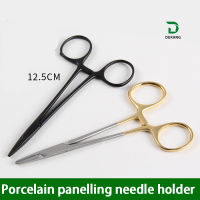 ที่ใส่เข็มพร้อมกรรไกร Porcelain All Black Insert Needle Holder Gold Handle Insert Beauty Plastic Burying Needle Tool